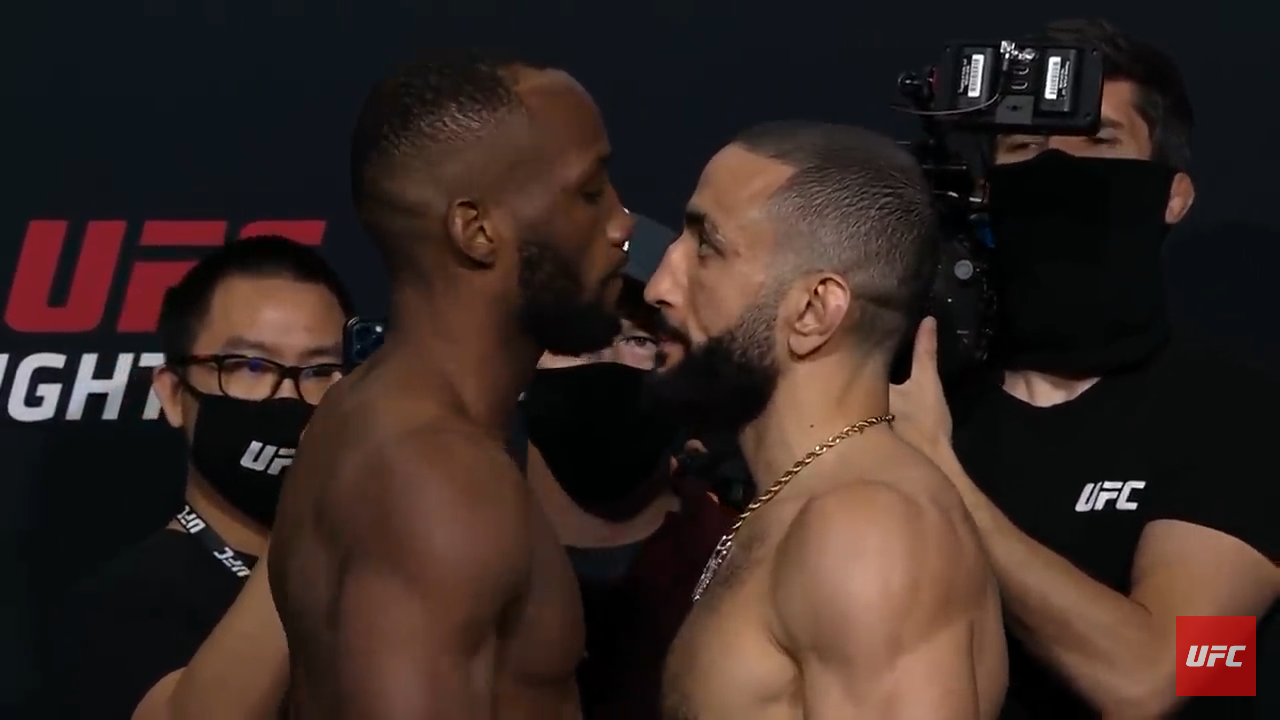 Leon Edwards vs Belal Muhammad face offs UFC Vegas 21