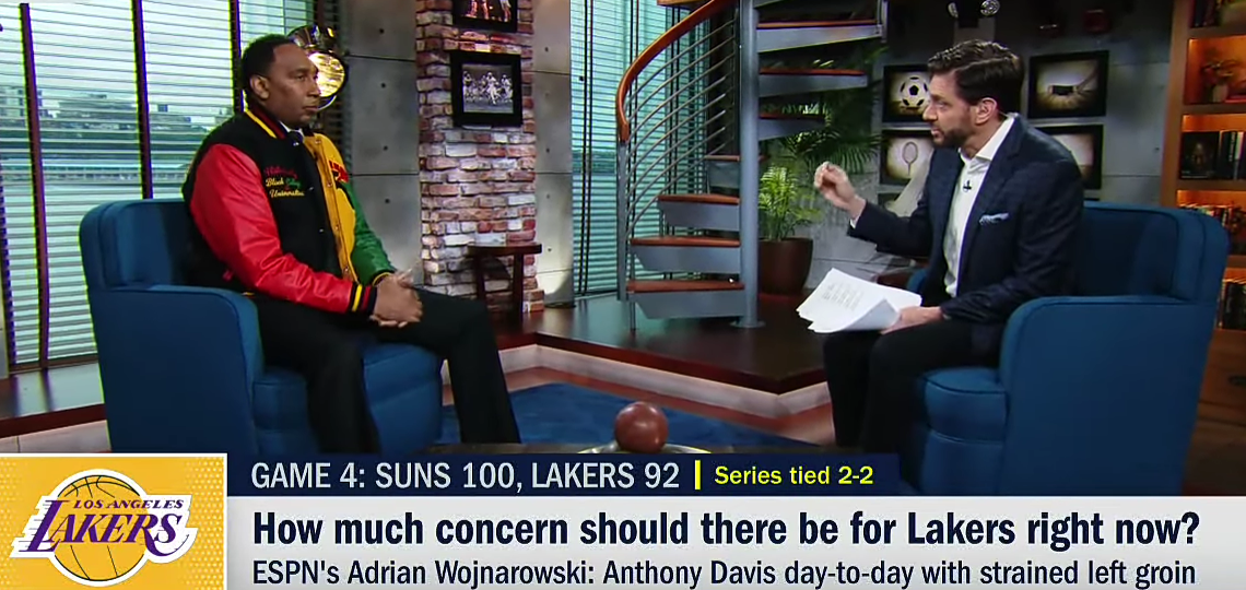 Stephen A. reacts to Anthony Davis’ groin injury and a fan throwing a water bottle at Kyrie Irving