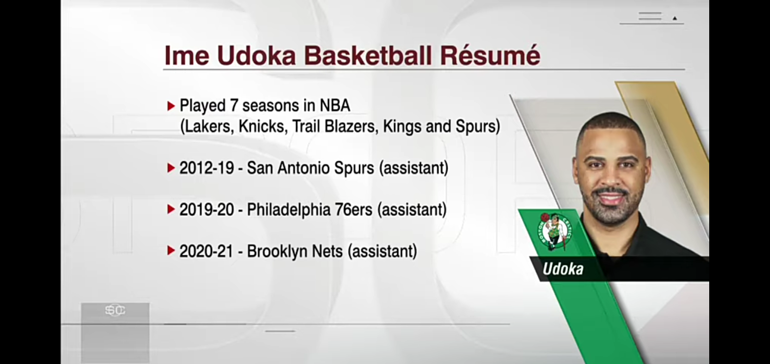 Woj The Celtics are hiring Ime Udoka as their next head coach