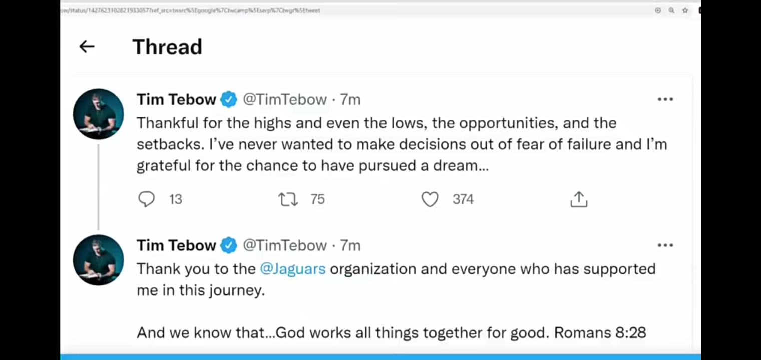 Tim Tebow released by the Jaguars