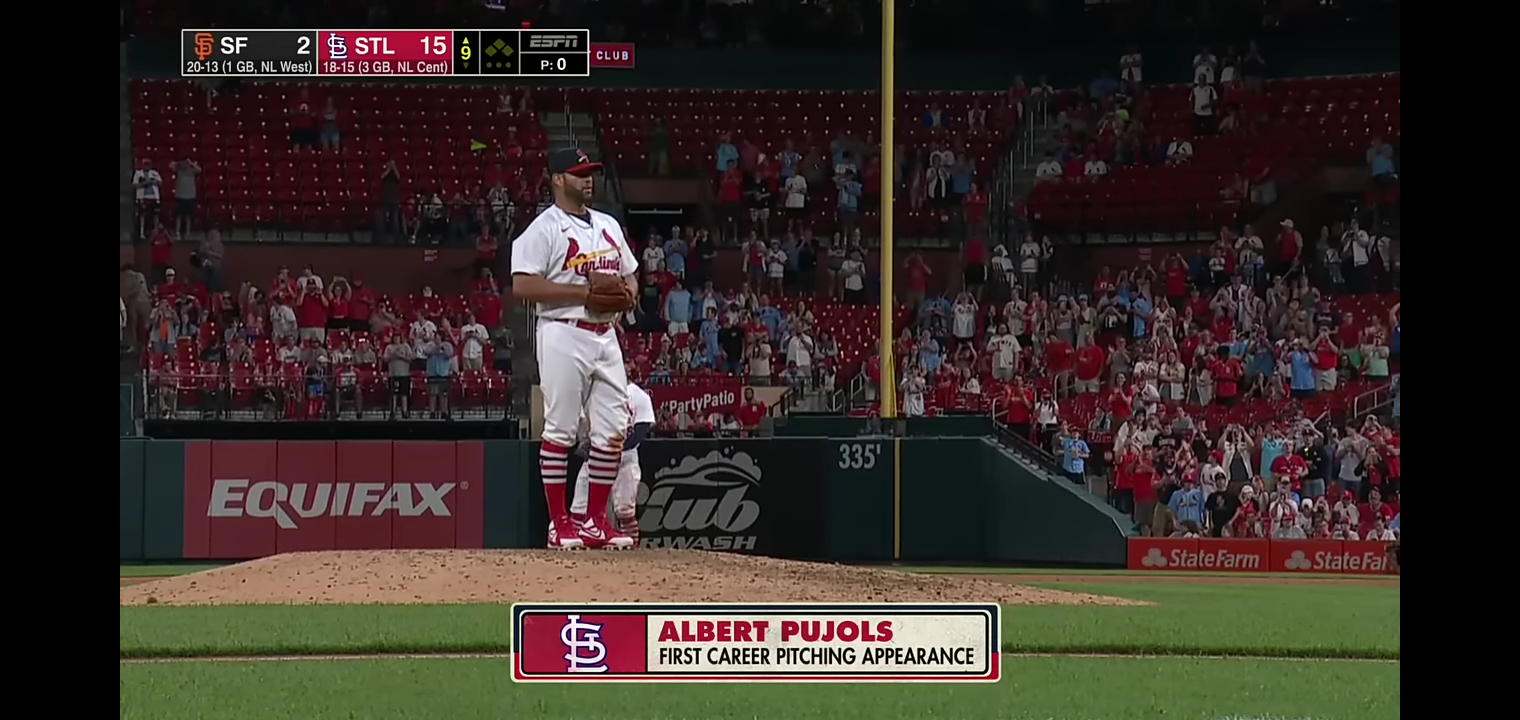 ALBERT PUJOLS PITCHING!! Cardinals legend pitches for first time ever!! 🤣