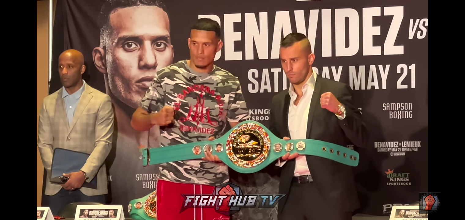 DAVID BENAVIDEZ & DAVID LEMIEUX FIRST FACE OFF; SIZE EACH OTHER UP & SHOW RESPECT DURING STAREDOWN