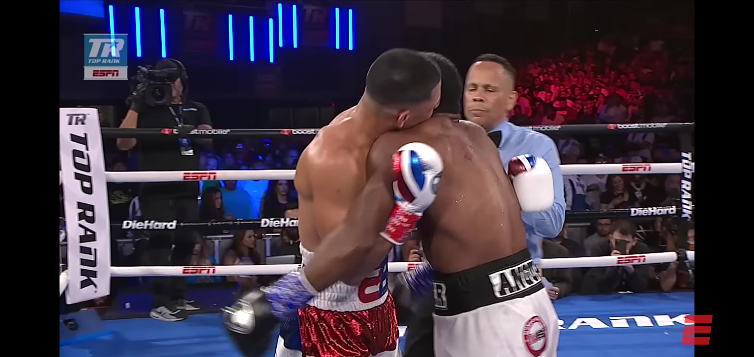 Edgar Berlanga appears to try to bite Alexis Angulo