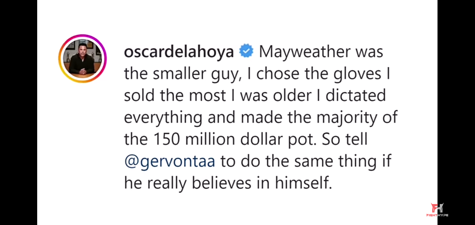 OSCAR DE LA HOYA RESPONDS TO FLOYD MAYWEATHER TERMS FOR GERVONTA DAVIS VS. RYAN GARCIA FIGHT