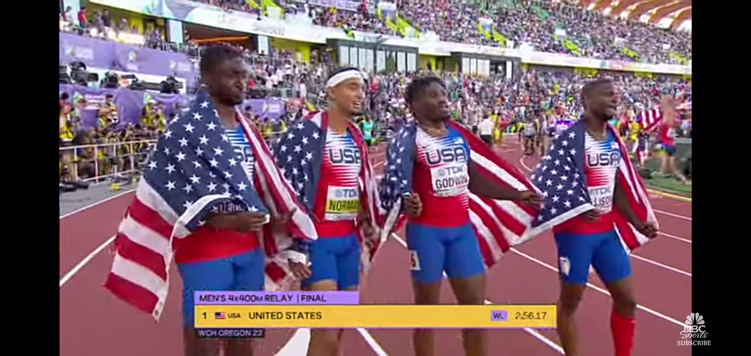 U.S. men crush 4x400m relay, breaking all-time world championship medals record for USA