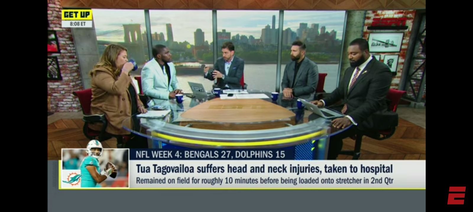 Discussing Tua being carted off the field after suffering a head & neck injury vs. the Bengals
