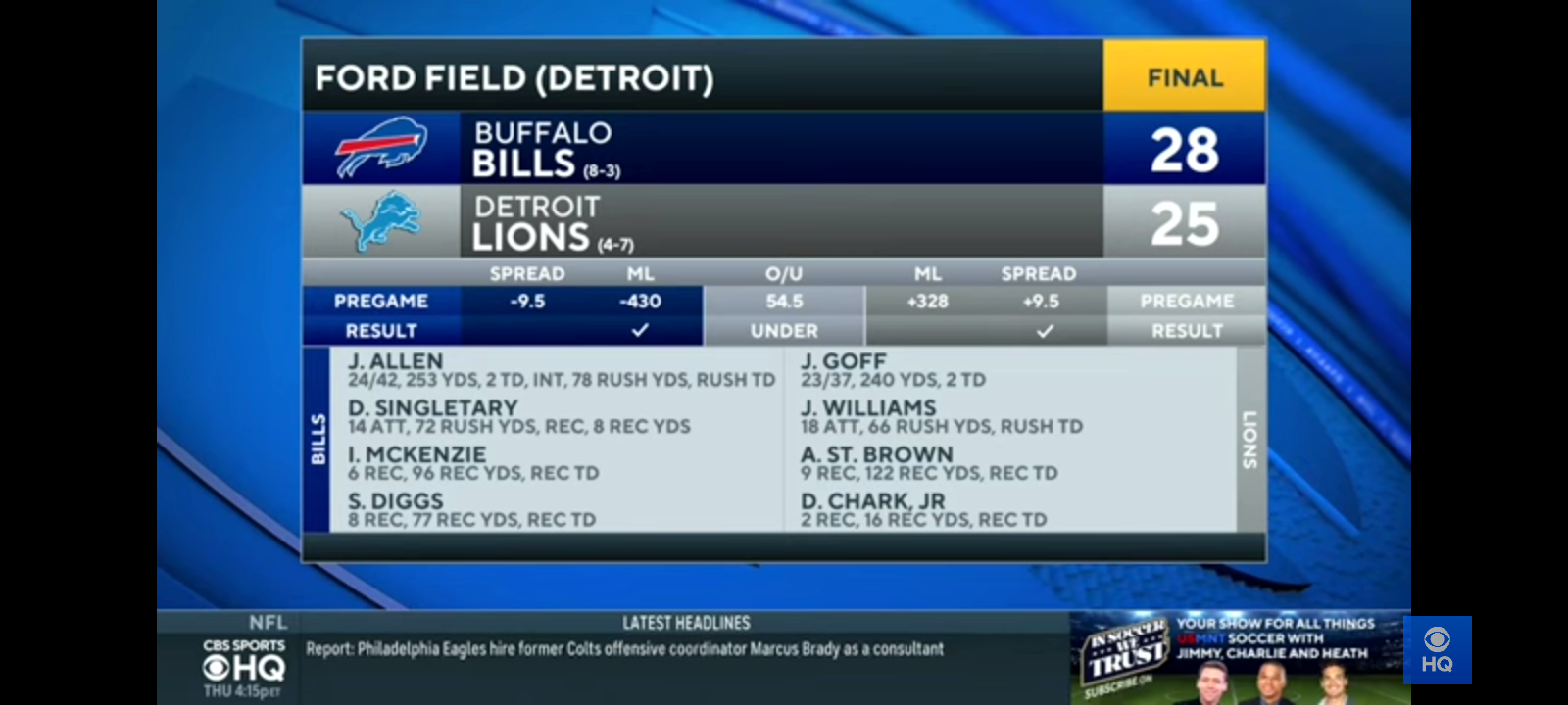 Tony Romo REACTS to the Bills hitting a GAME-WINNING FG to defeat Lions