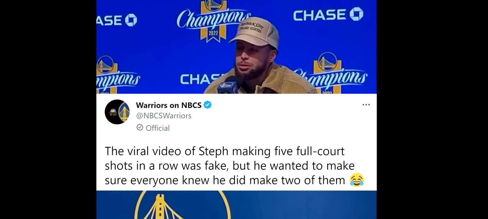 Stephen Curry on the fake viral video: “Nobody believes I made five in a row, 90 feet?”