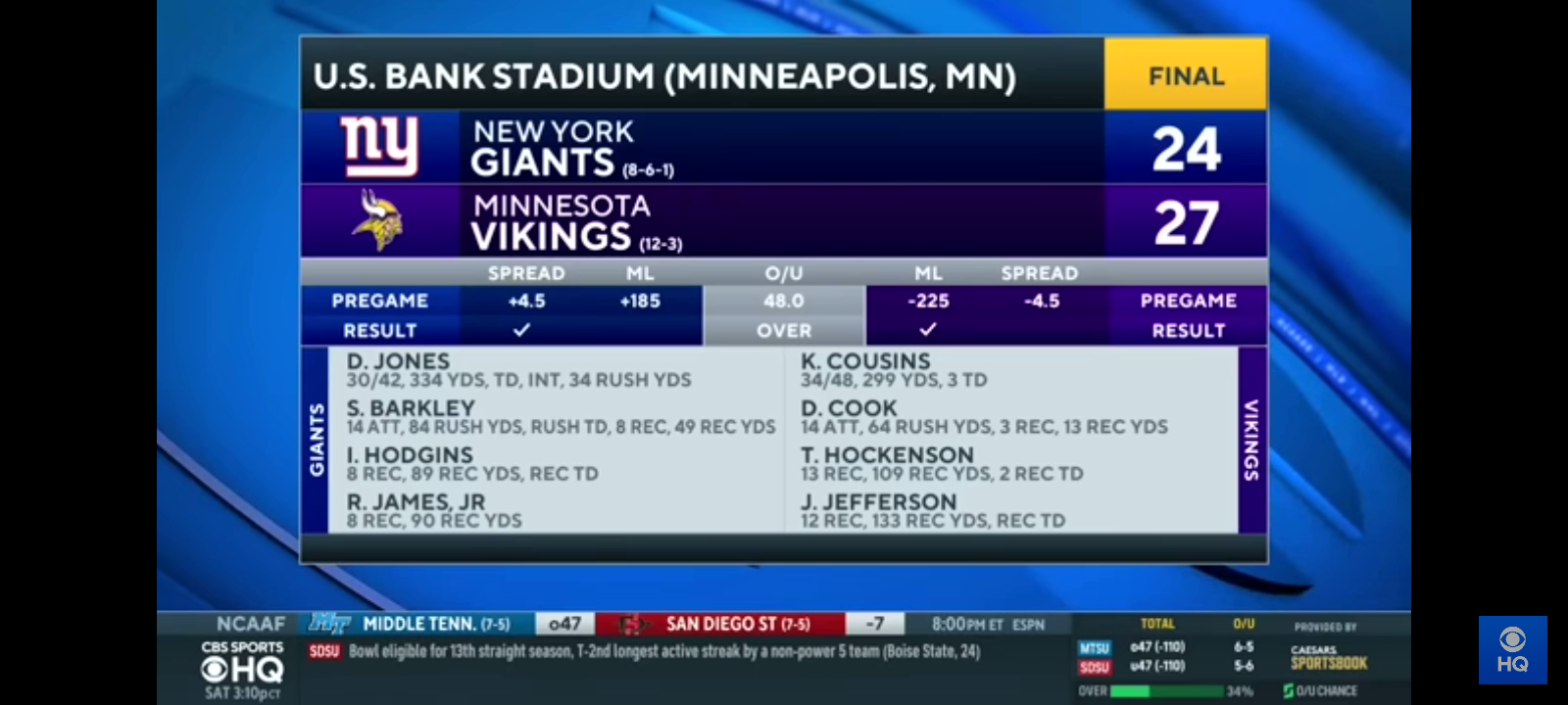 Vikings’ Greg Joseph KICKS GAME-WINNING FIELD GOAL To Defeat Giants