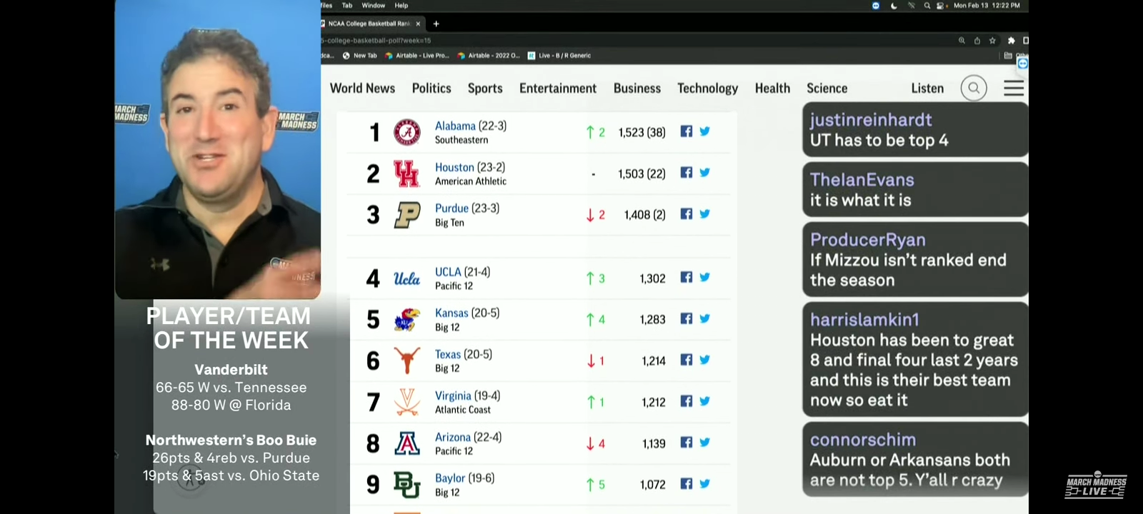 AP poll breakdown: Andy Katz Q&A, reactions to Feb. 13 college basketball rankings