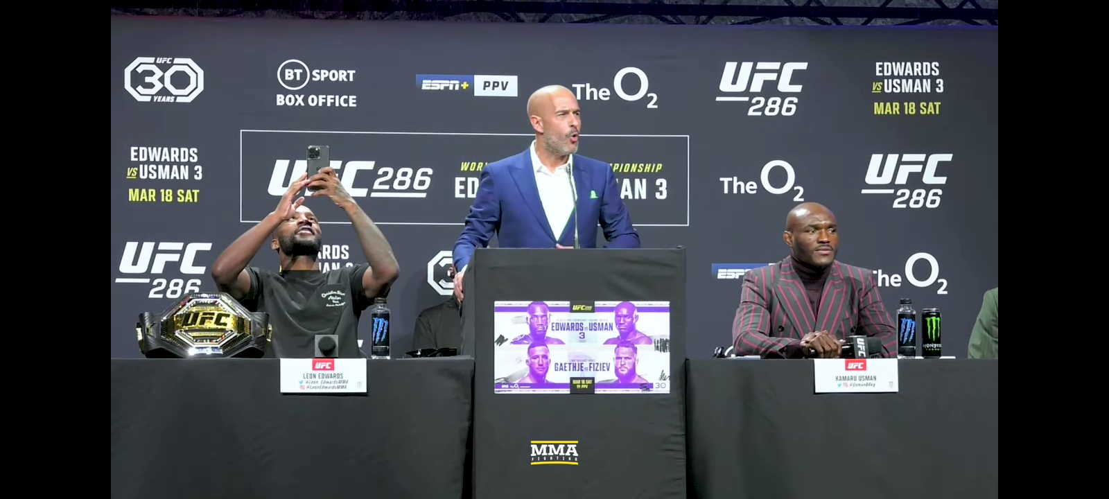 Leon Edwards Mocks Kamaru Usman at UFC 286 Presser: ‘He’s Got A Concussion’ | UFC 286