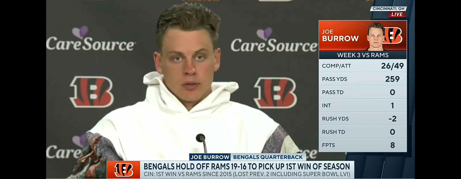 Joe Burrow says he weighed the risk of re-injury vs. going 0-3