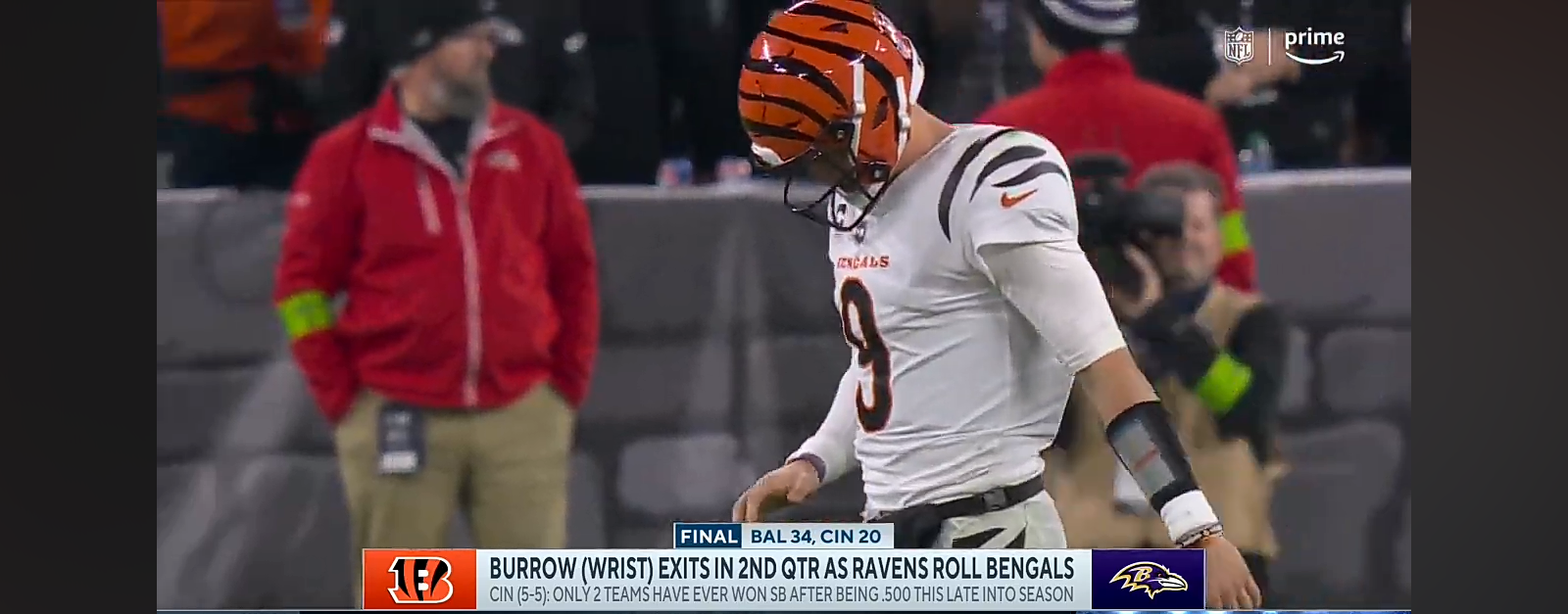 Ravens ROLL Bengals, as Burrow (wrist) EXITS in 2nd Quarter