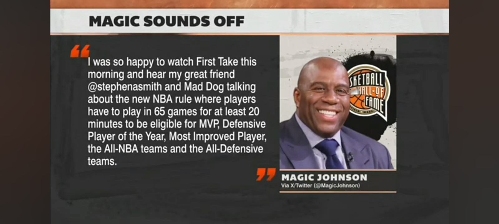 Stephen A. reacts to Magic Johnson’s thoughts on the NBA’s 65-game rule 🗣️