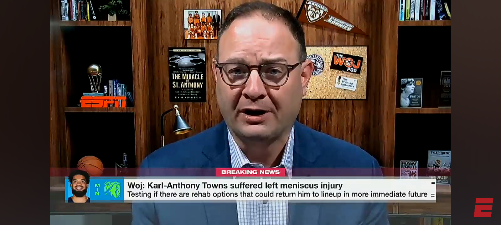 Woj’s update on Karl-Anthony Towns’ meniscus injury and LeBron’s left ankle