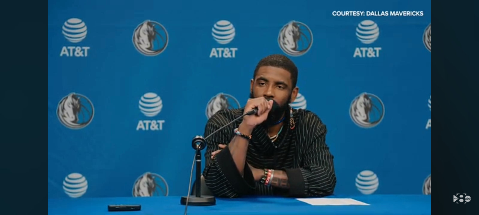 Kyrie Irving talks to media after left-handed buzzer-beater shot
