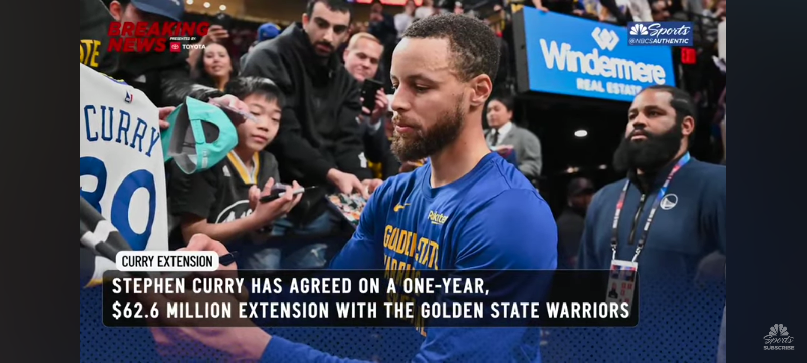Steph Curry, Warriors have agreed to a one-year, $62.6 million extension