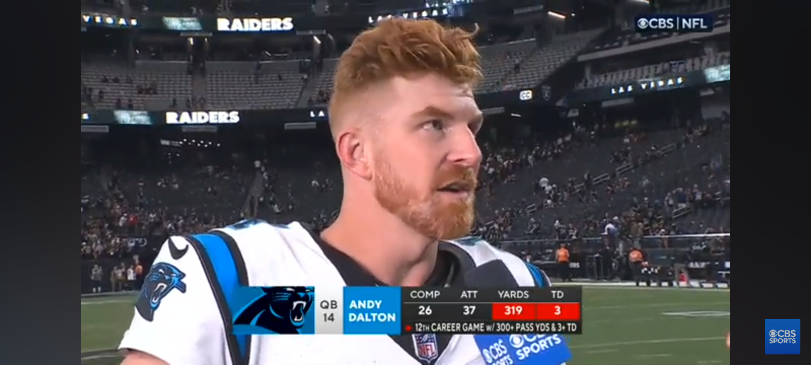 Andy Dalton reacts after stellar play in his first start of the season