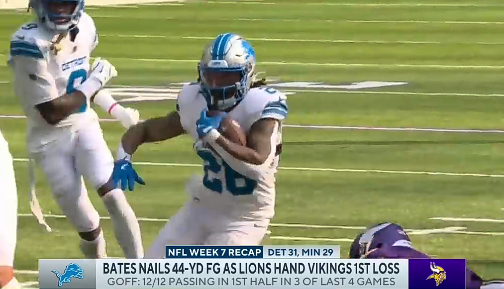 Bates NAILS 44-YD FG as Lions Hand Viking 1ST LOSS