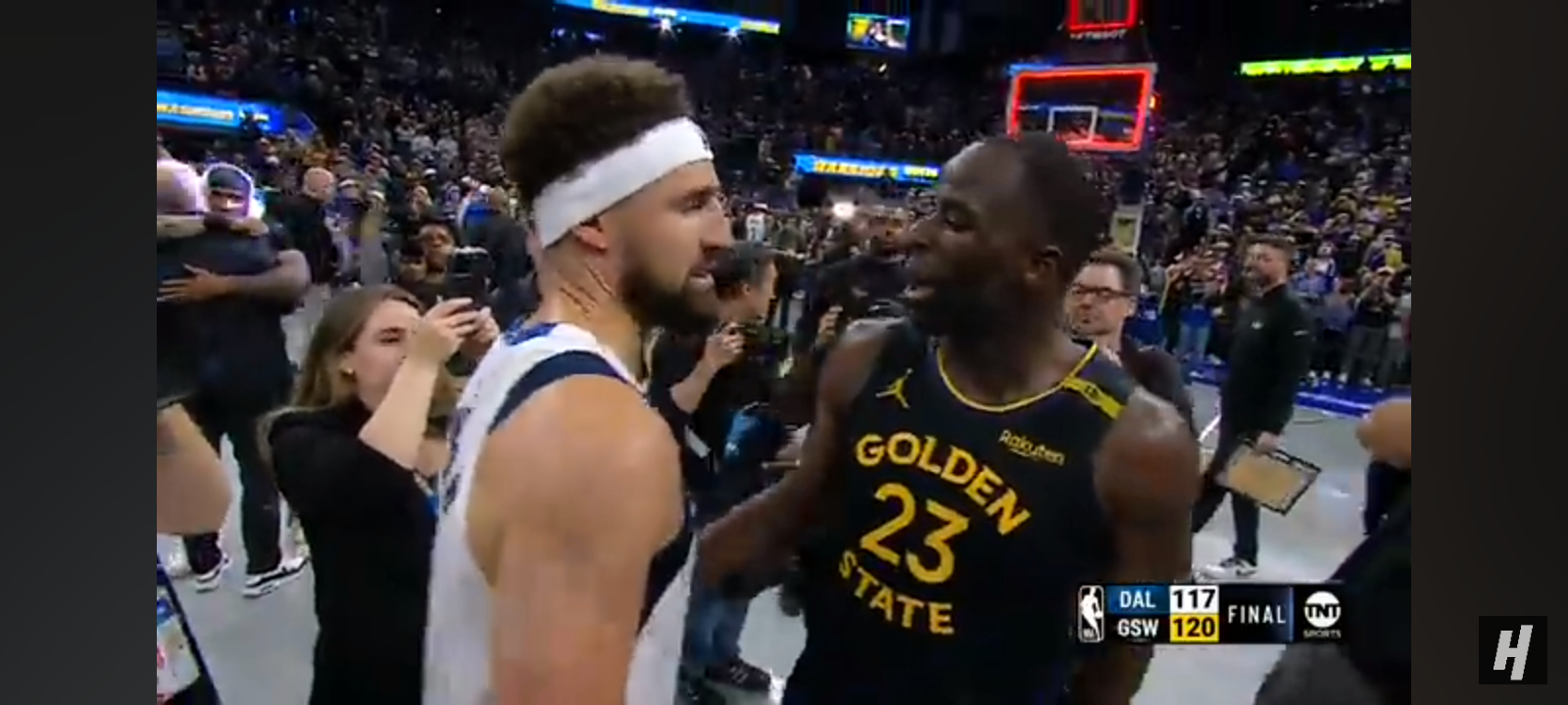 Klay Thompson Shares a Moment with Former Teammates after the game