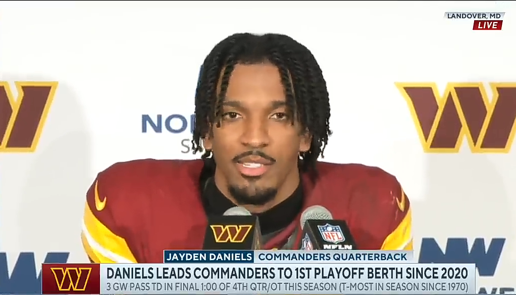 Jayden Daniels reacts to the Commanders earning 1st playoff berth in four years