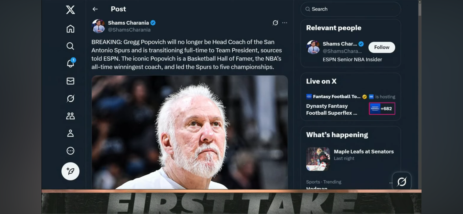 🚨 BREAKING NEWS 🚨 Gregg Popovich stepping down as Spurs head coach