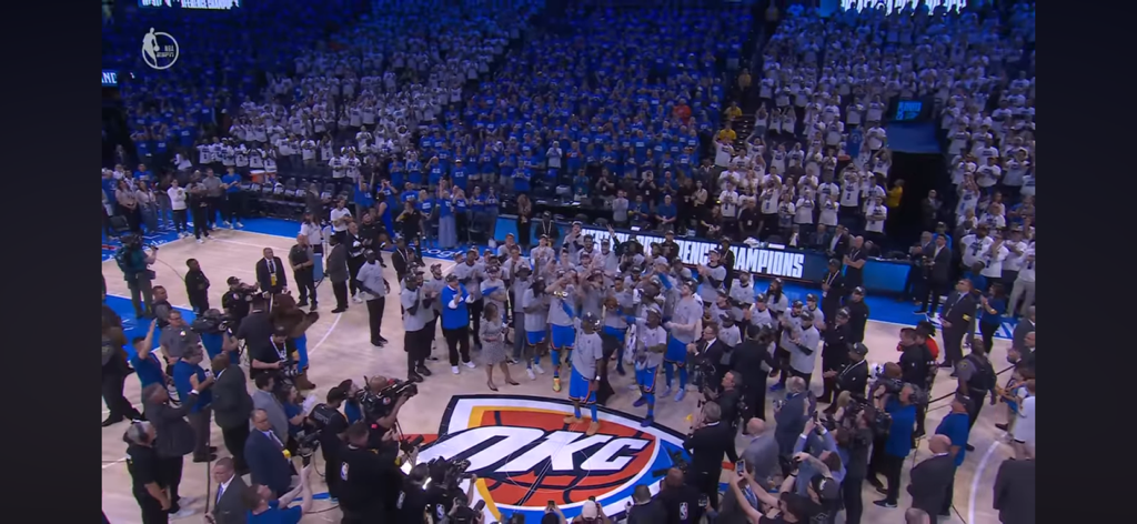 The OKC Thunder Receive The Oscar Robertson Trophy As The NBA Western Conference Champions!