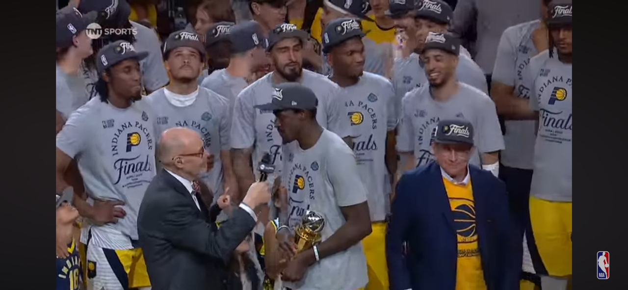 The Indiana Pacers Receive The Bob Cousy Trophy As The NBA Eastern Conference Champions!