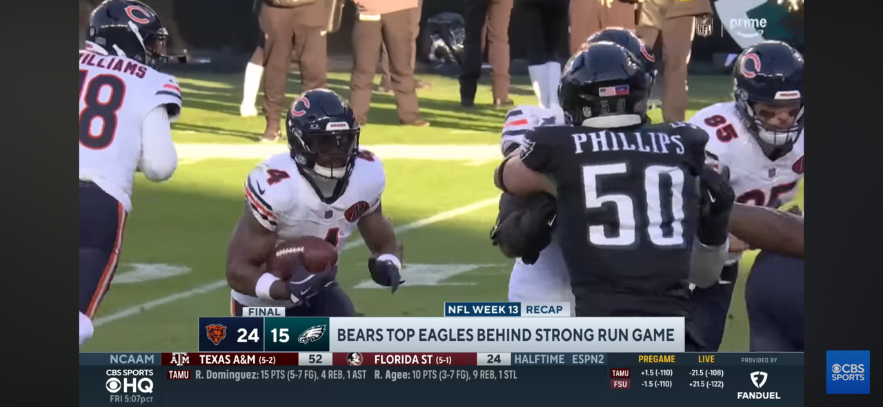 Bears take down Eagles as run game leads Chicago to road victory