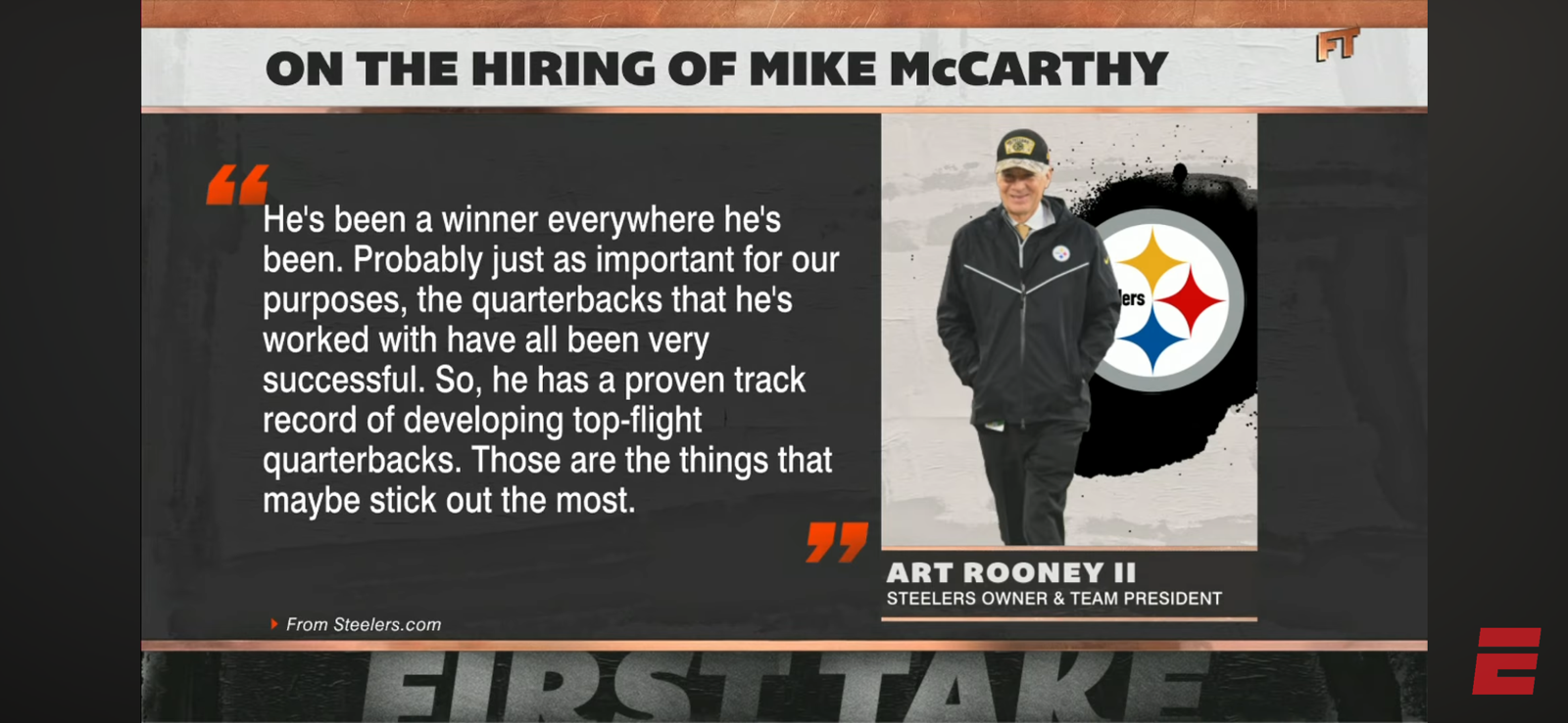 Steelers fan Stephen A. is NOT MOVED by Mike McCarthy being hired as head coach 😒