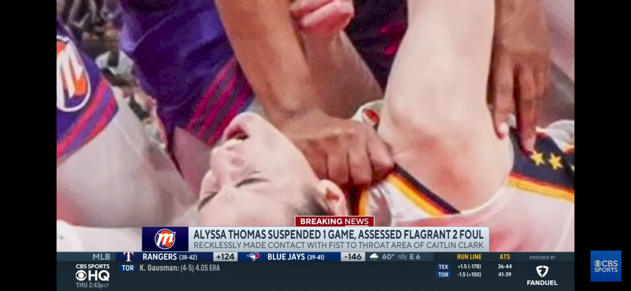 Alyssa Thomas assessed flagrant 2 foul and suspended one game for reckless contact on Caitlin Clark