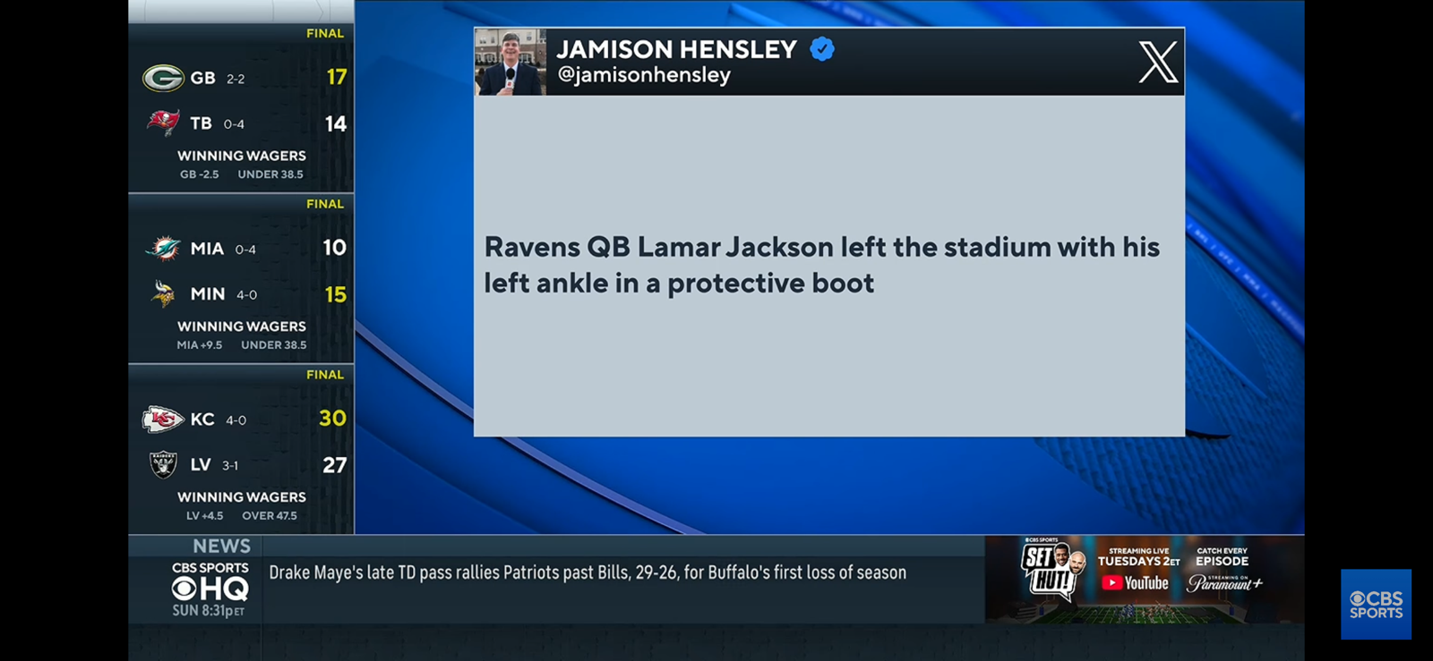 Lamar Jackson exits early with injury as Ravens hold off Titans in Week 4